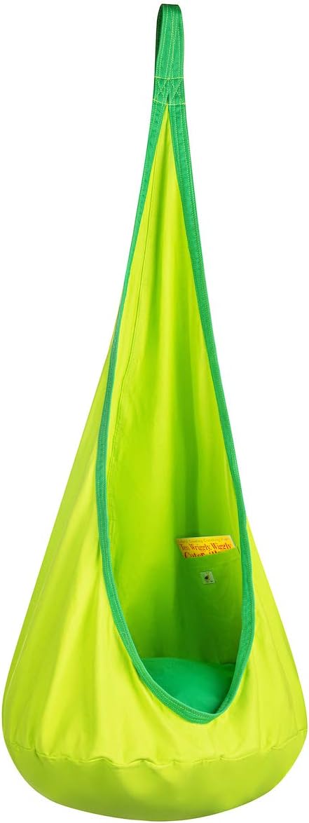 Child Pod Swing Chair w/Interior Pocket, Hanging Hammock, Indoor or Outdoor Fun, Relaxation Nook, Sensory Swing, Autism Toys Therapy, Hanging Comfortable Nest, Girls and Boys(Green)