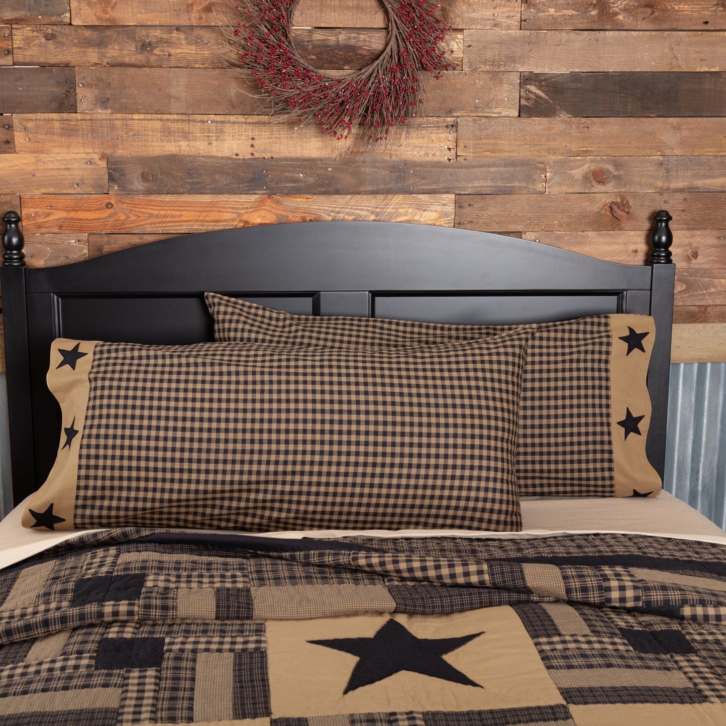 Black Check Star King Pillow Case - Set of 2