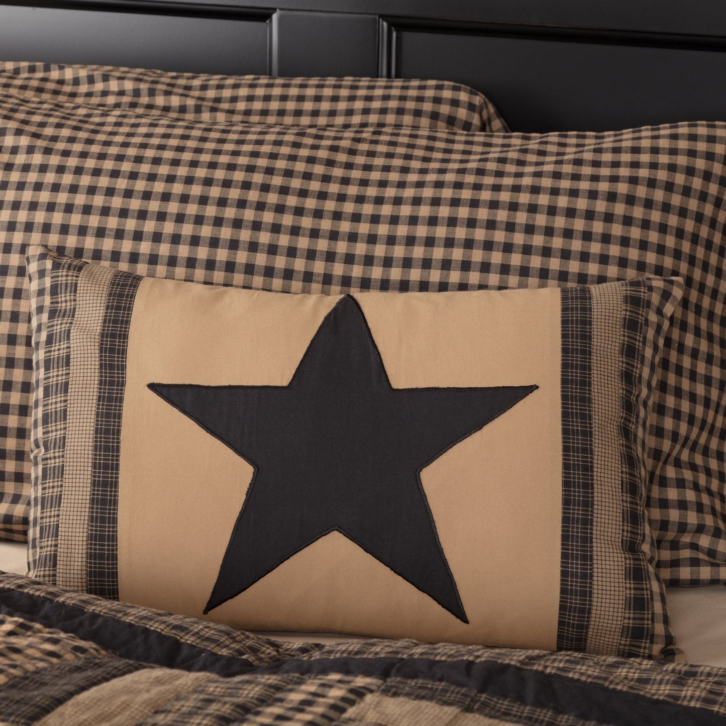 Black Check Star Pillow 14x22" Filled
