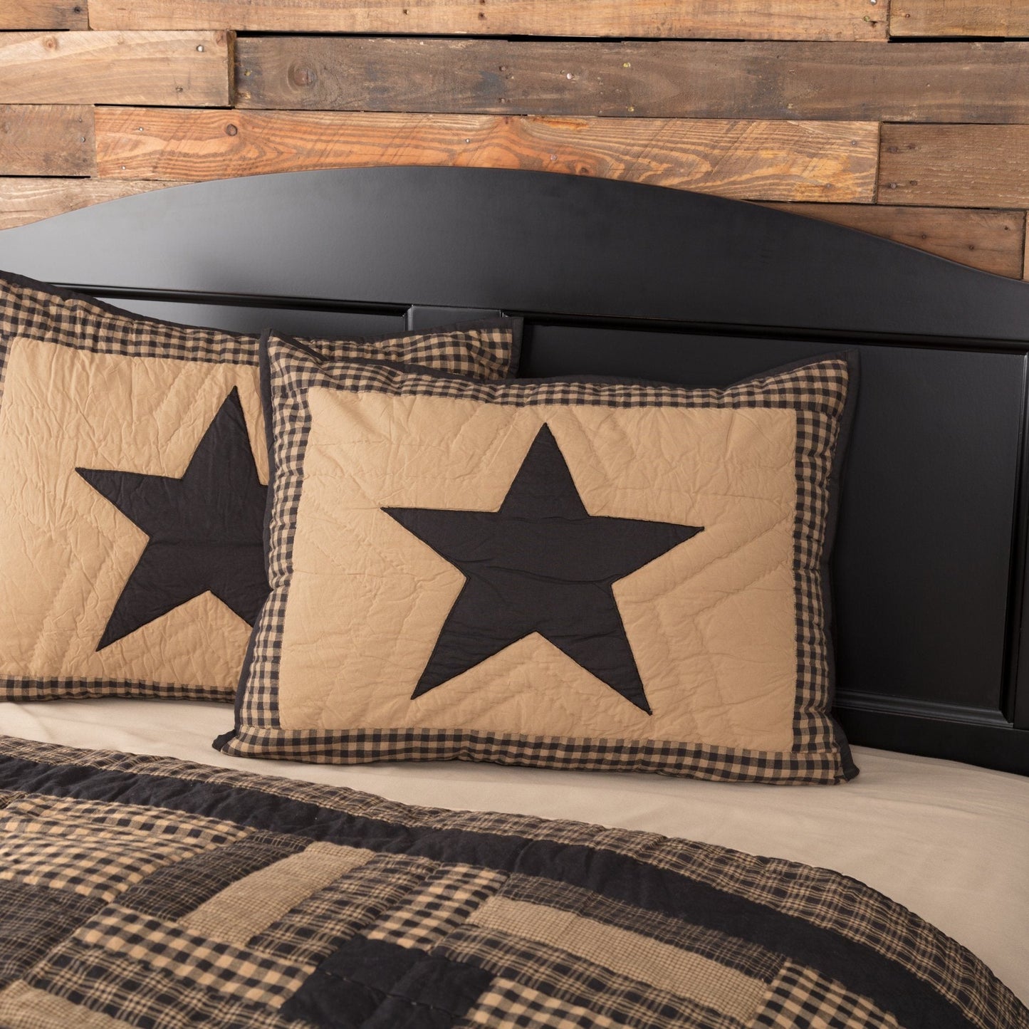 Black Check Star Quilted Standard Sham 21x27"