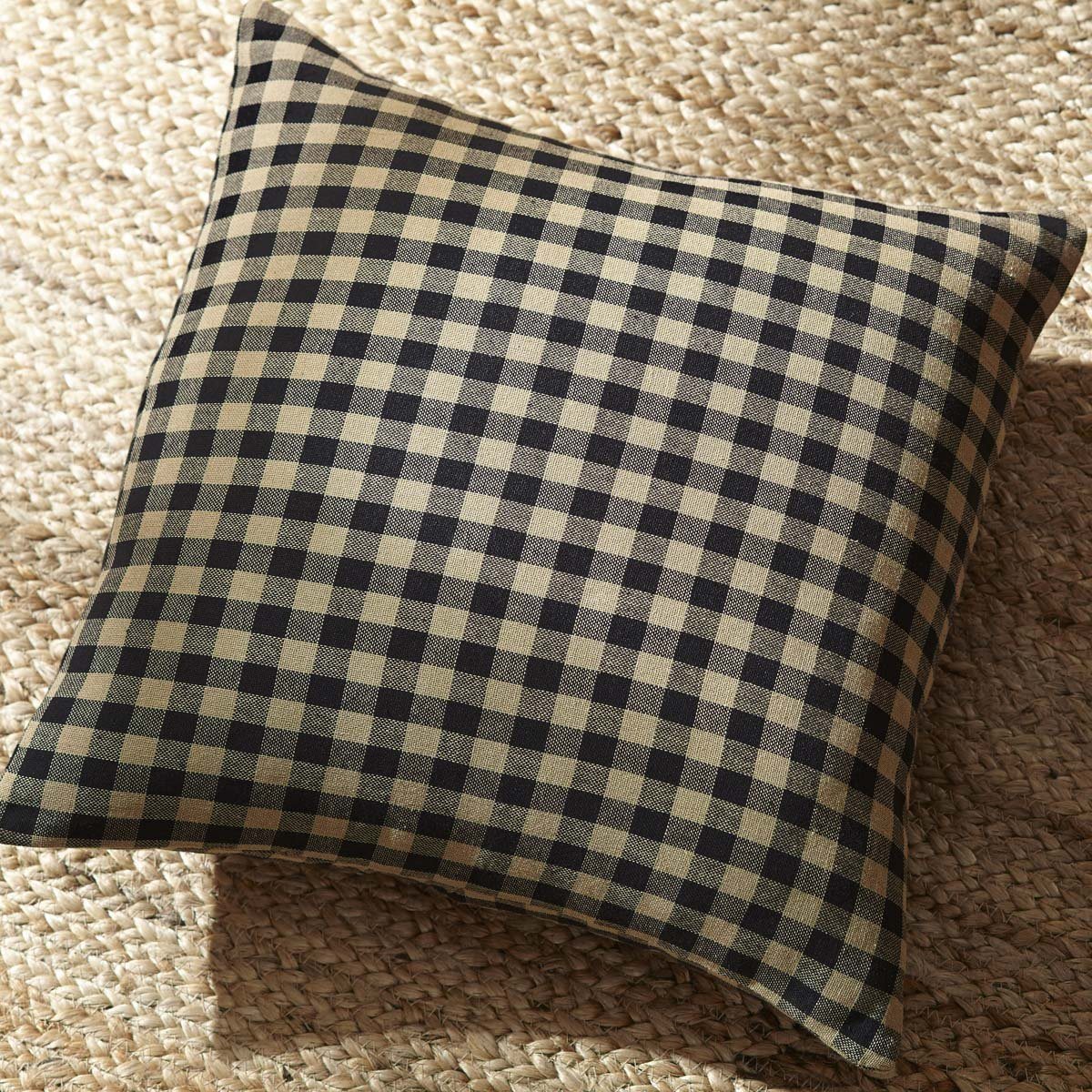 Black Check Fabric Pillow 16" Filled