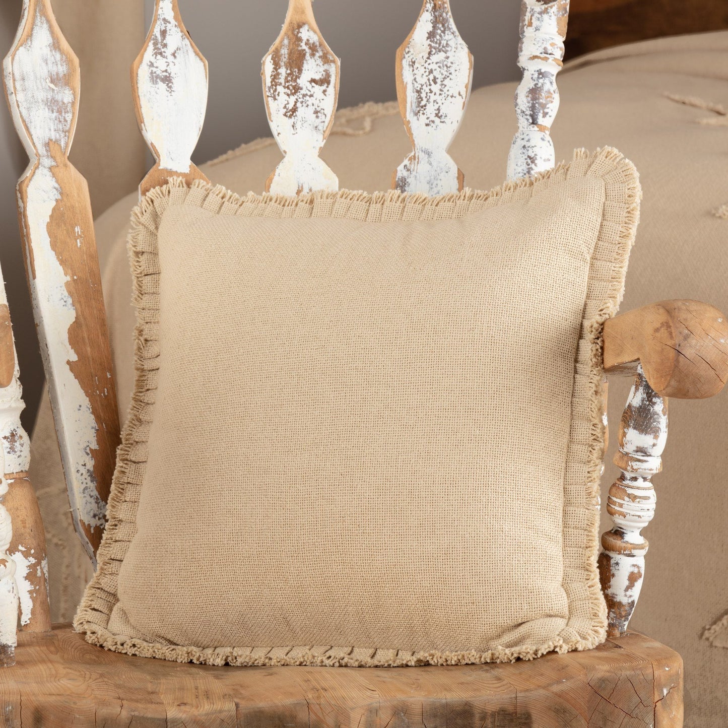 Burlap Vintage Ruffled Pillow 18" Filled