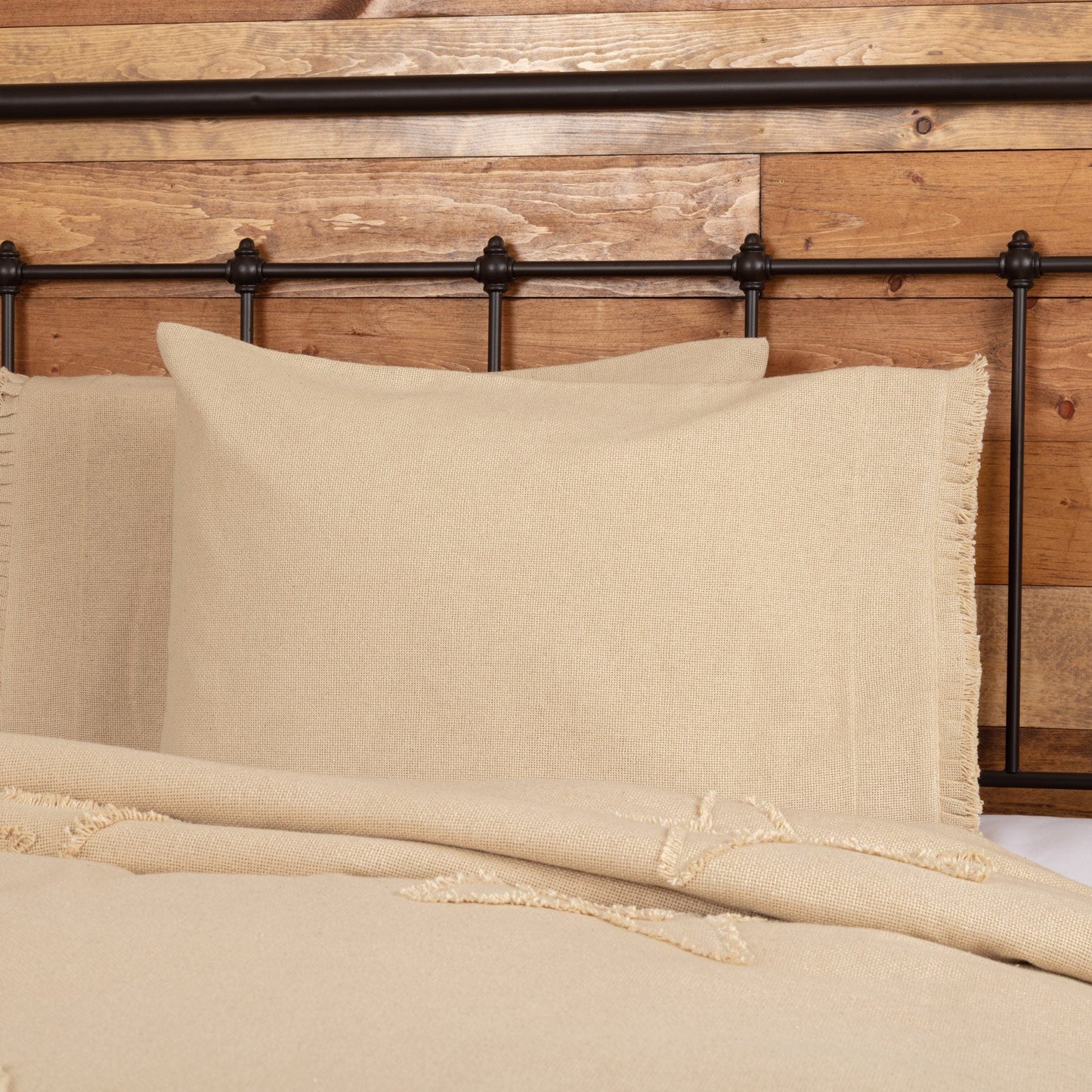 Burlap Vintage Ruffled Standard Pillow Case - Set of 2