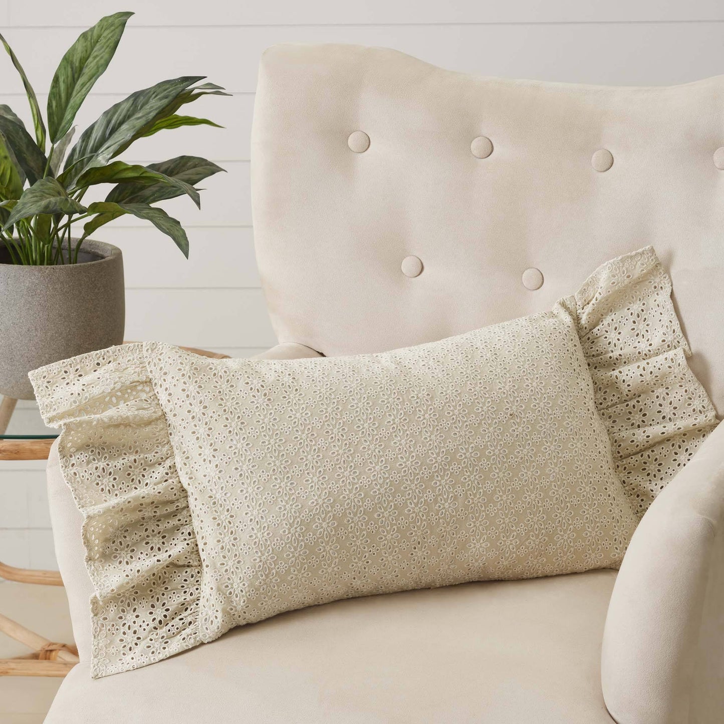 Camilia Eyelet Pillow 14x22" Filled