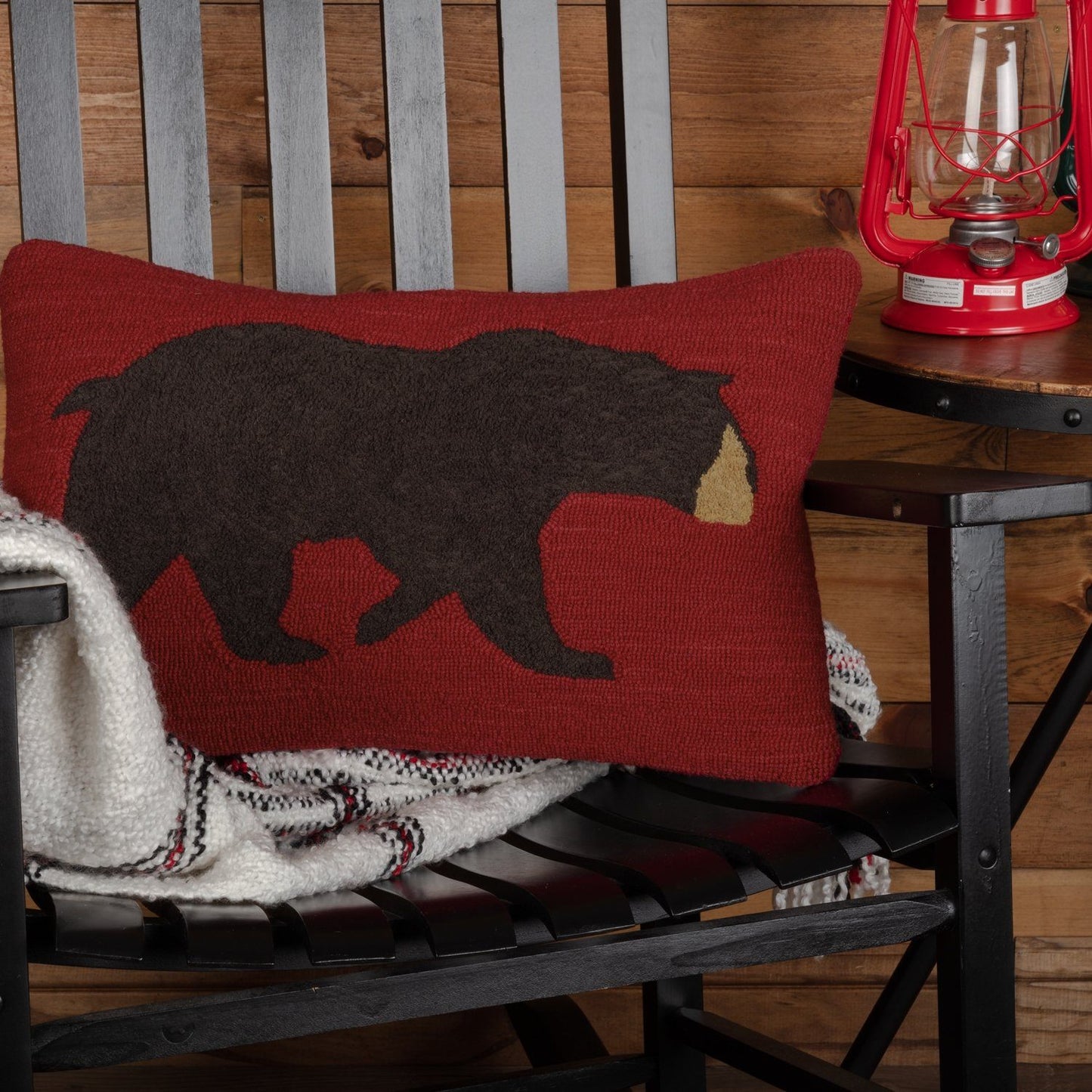 Wyatt Bear Hooked Pillow 14x22" Filled