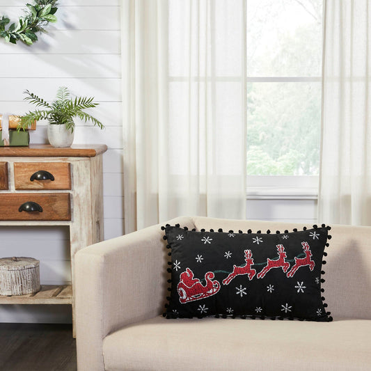 Annie Black Buffalo Check Santa Sleigh Pillow 14x22"