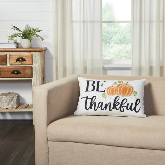 Annie Black Buffalo Check "Be Thankful" Pumpkin Pillow 14x22"