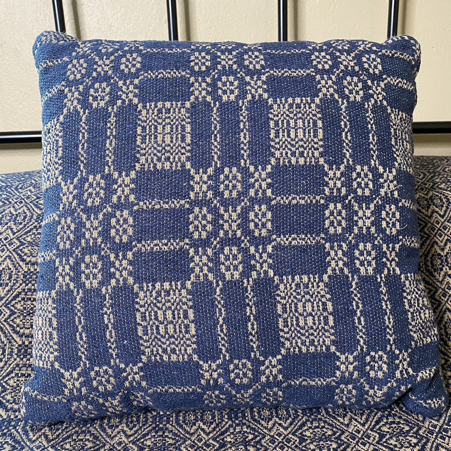 Autumn Frost Navy and Tan Woven Pillow 16" Filled
