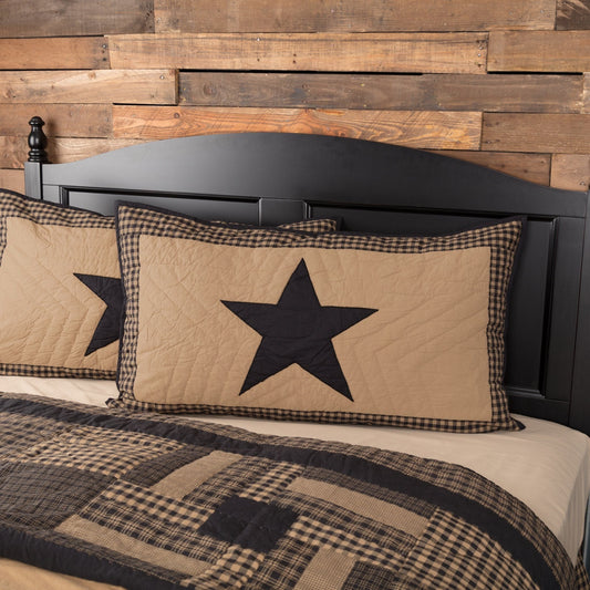 Black Check Star Quilted King Sham 21x37"