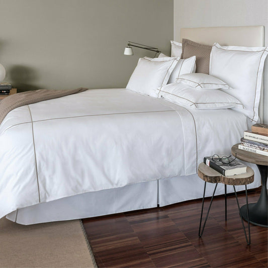 BOVI Classic Hotel Bedding Main White/Taupe Fine Linens