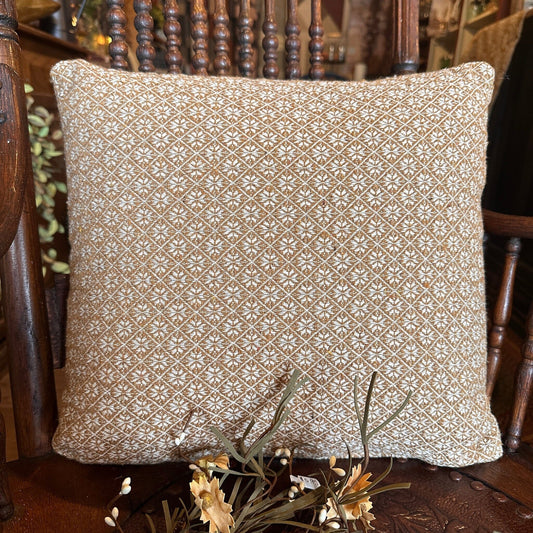Cherry Blossom Mustard and Creme Woven Pillow 16" Filled