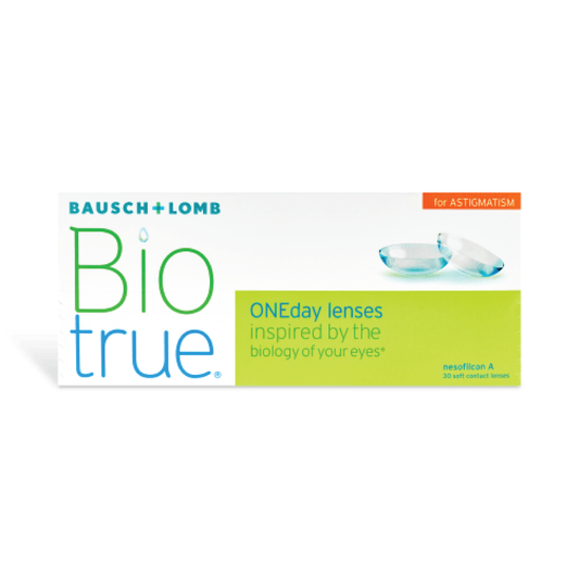 Biotrue One Day for Astigmatism toric contact lens - v sense optics bausch and lomb b&l daily disposable silicone hydrogel on eyes cornea affordable comfort sharp clear vision breathable wetting ability 30 pack