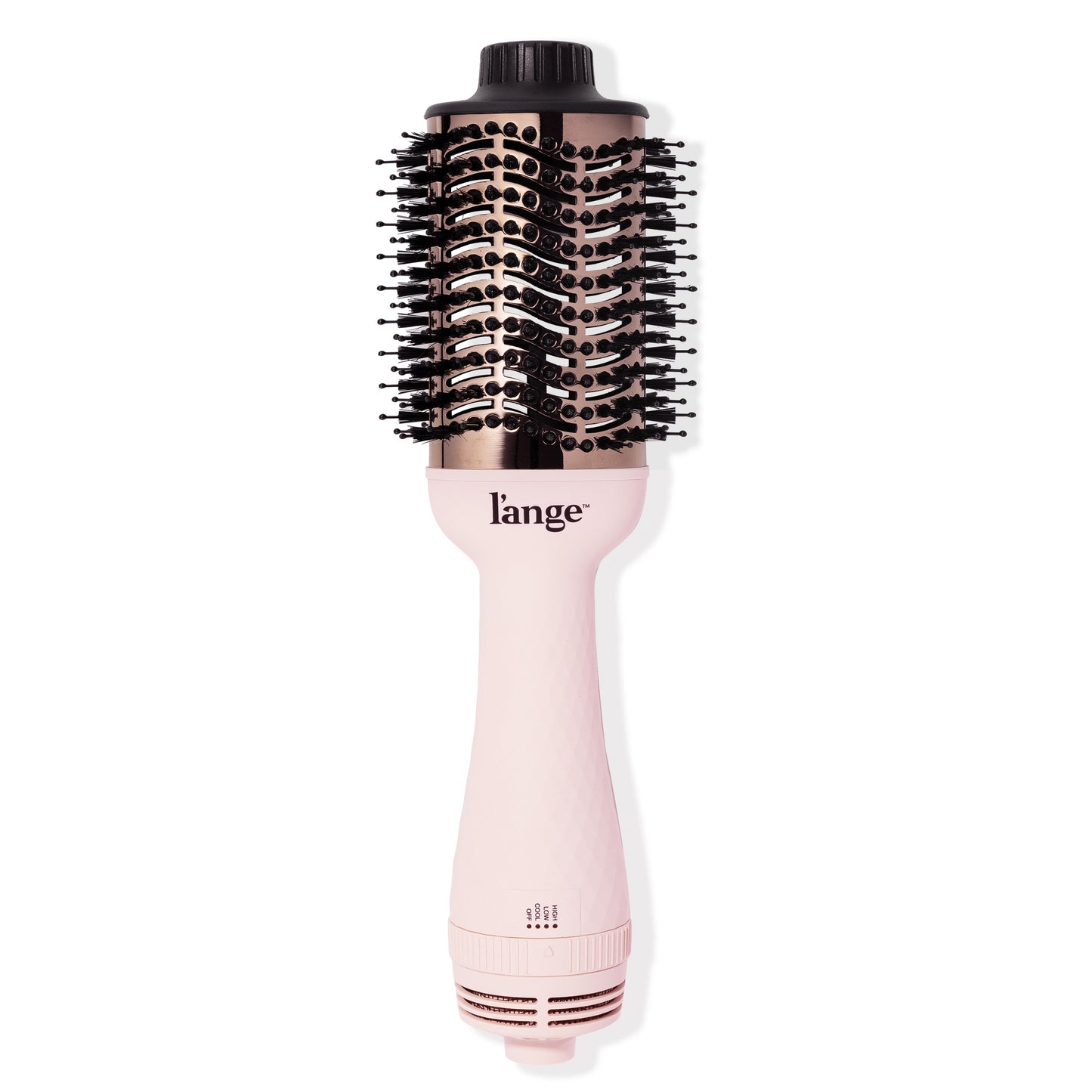 Blush 75mm titanium brush dryer with black bristles, cool tip with blush LĄŻange logo
