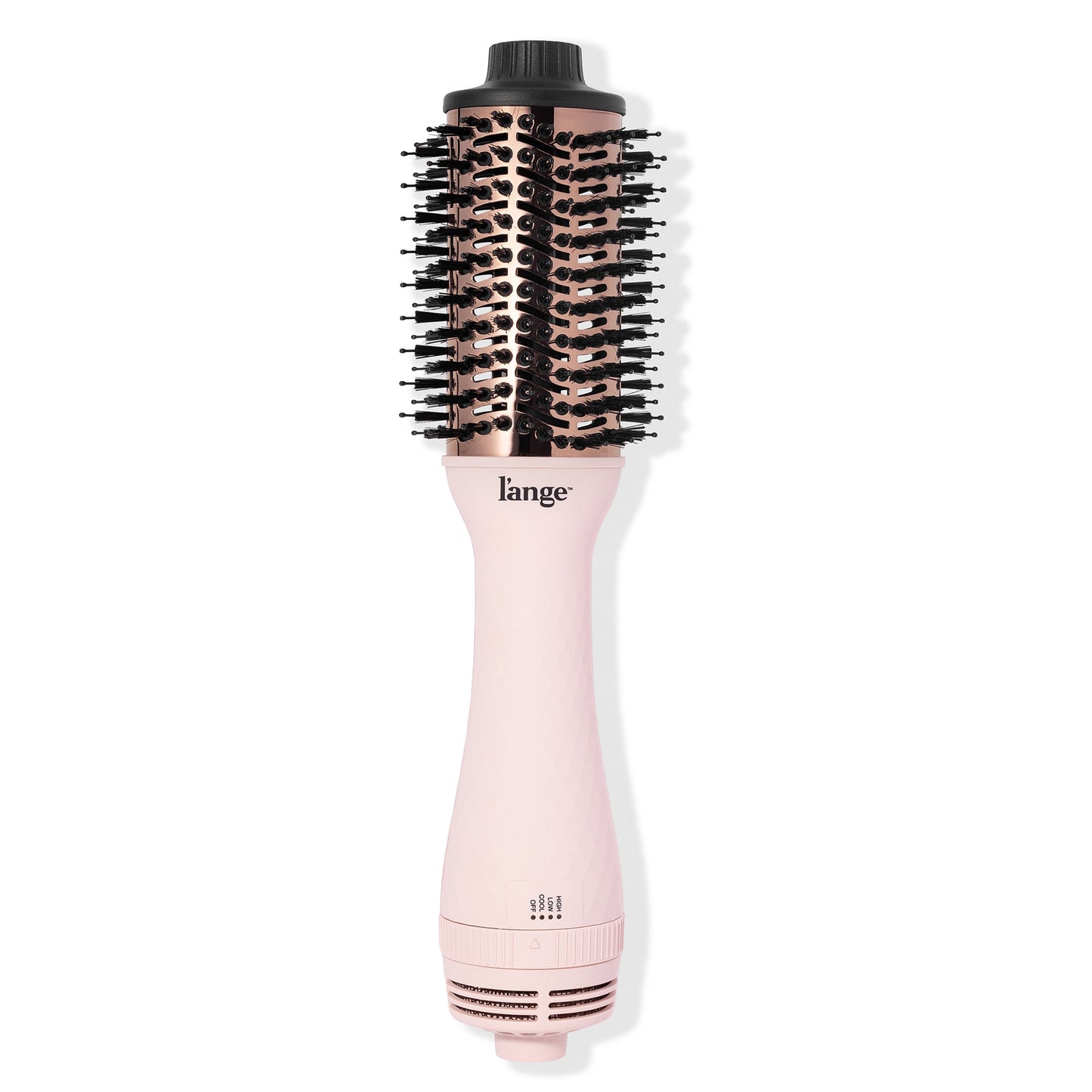 Blush 60mm titanium brush dryer with black bristles, cool tip with blush LĄŻange logo
