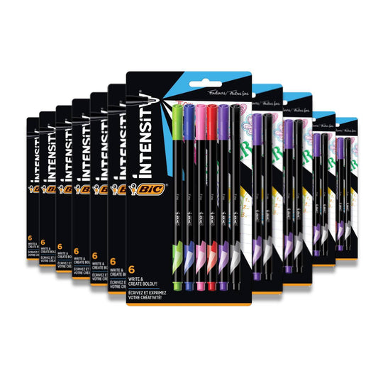 BIC - Intensity Fineliner Felt Pen, Fine Point (0.4 mm), Assorted Colors - 6 Ct/ each - 12 Pack